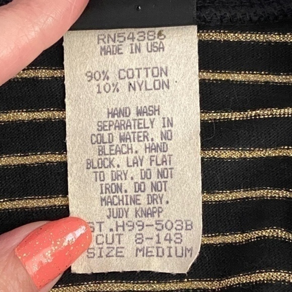 Judy Knapp Crop Cardigan Sweater Black and Metallic Gold Knit Stripe Vintage - Picture 13 of 15